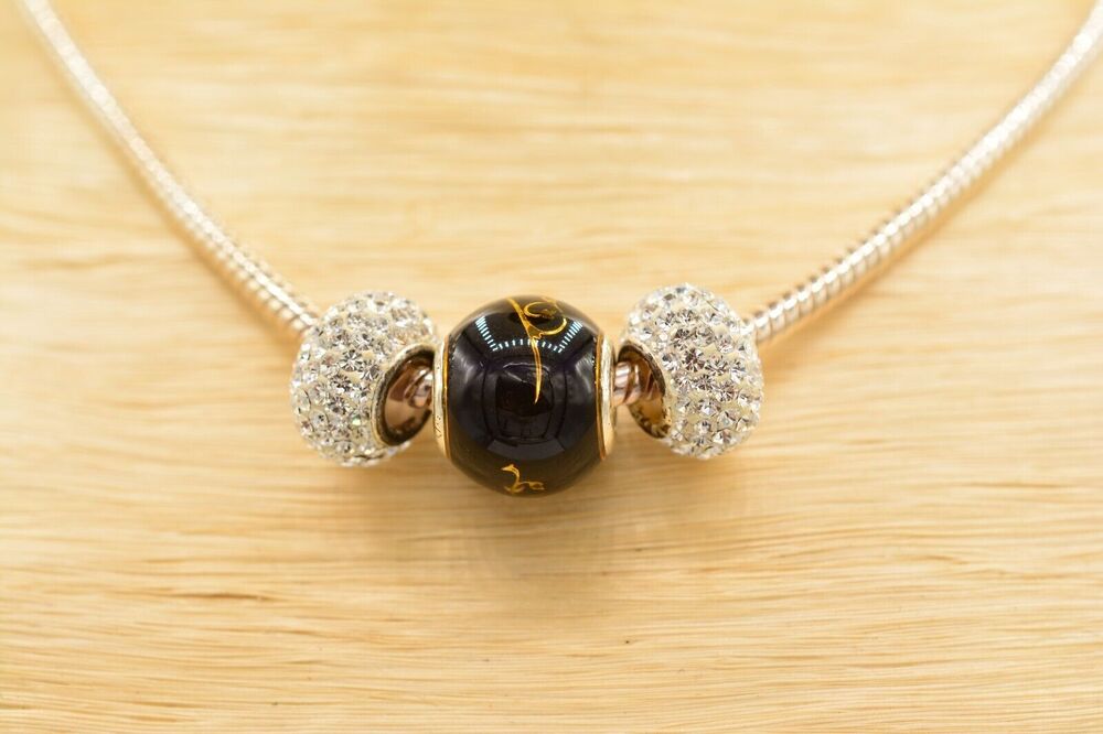 Newbridge Collar Necklace Black Glass Rhinestone Crystal Ball Silver Signed BinP